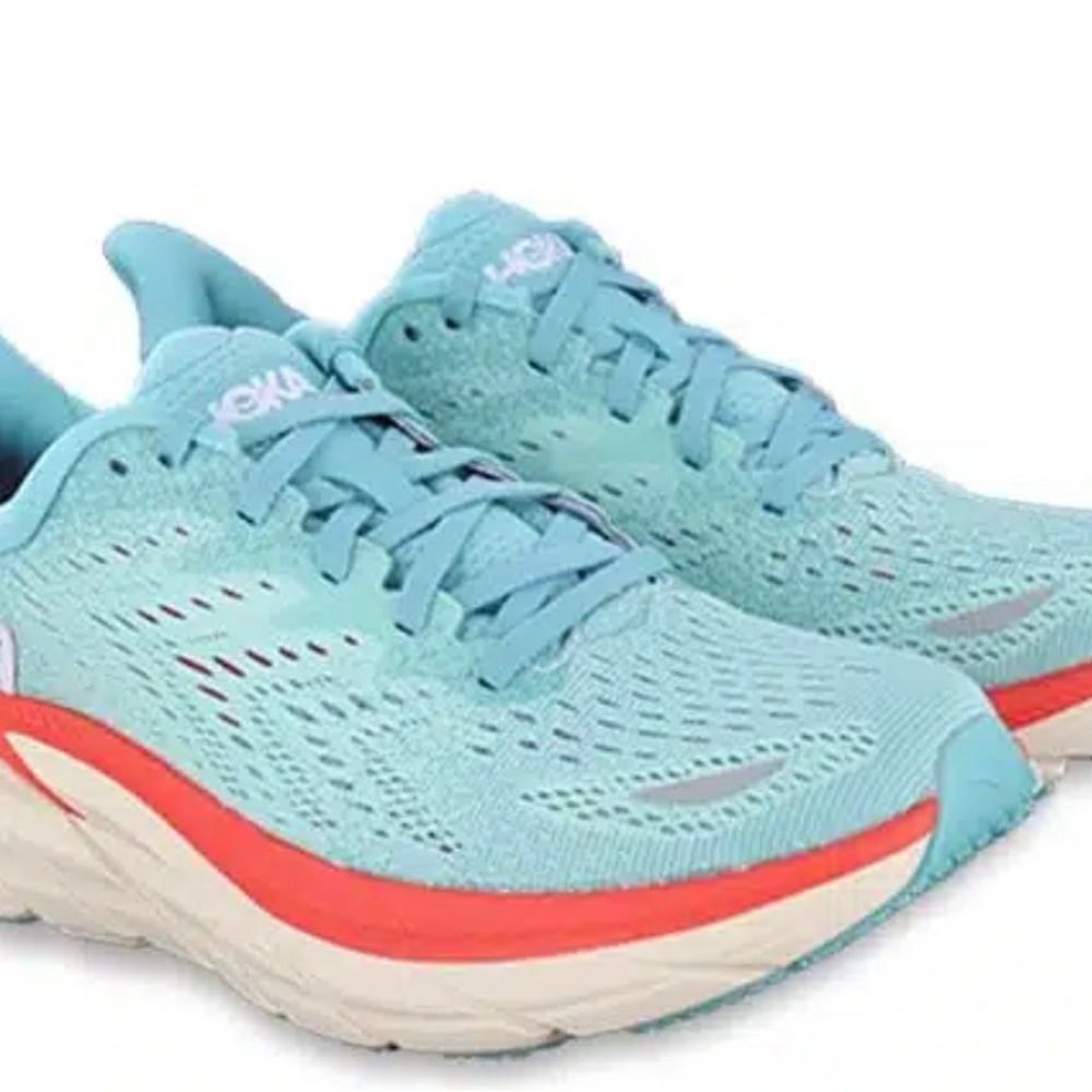 Hoka Aqua and Crimson Running Clifton 8 Running Shoes Size 8